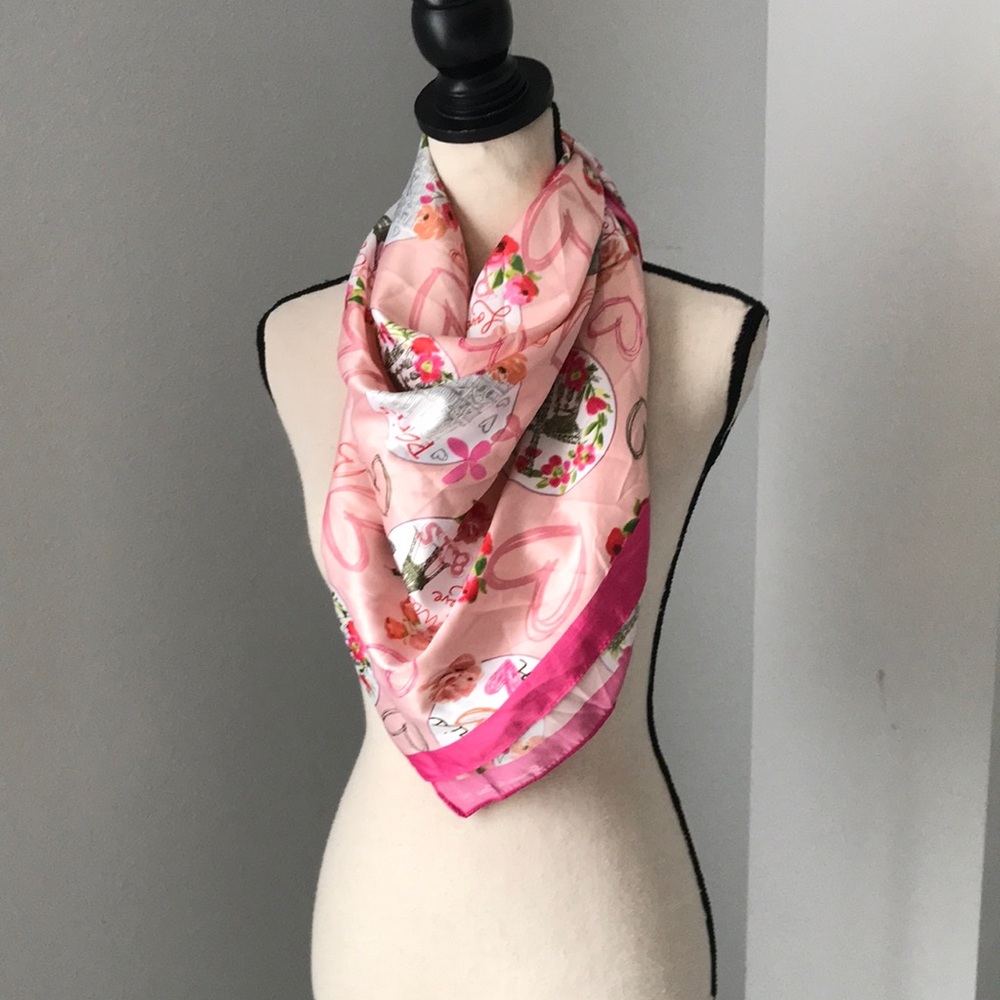 ❤️3X20 SOUVENIRS DE PARIS Floral Pink Silky Square Scarf